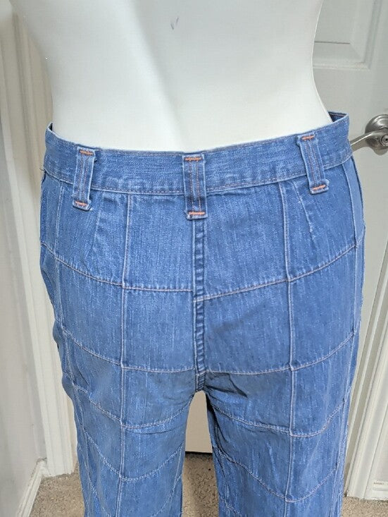 Vintage Sears Roebuck Blue Patchwork Wide-Leg Denim Pants Women's 5/6