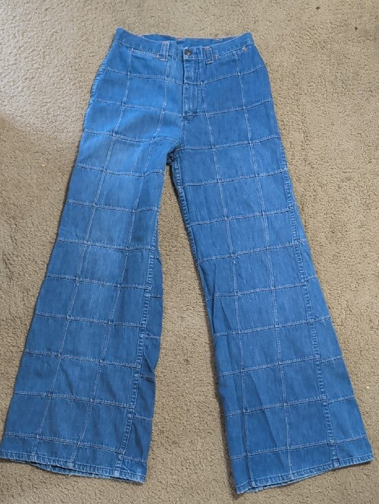 Vintage Sears Roebuck Blue Patchwork Wide-Leg Denim Pants Women's 5/6