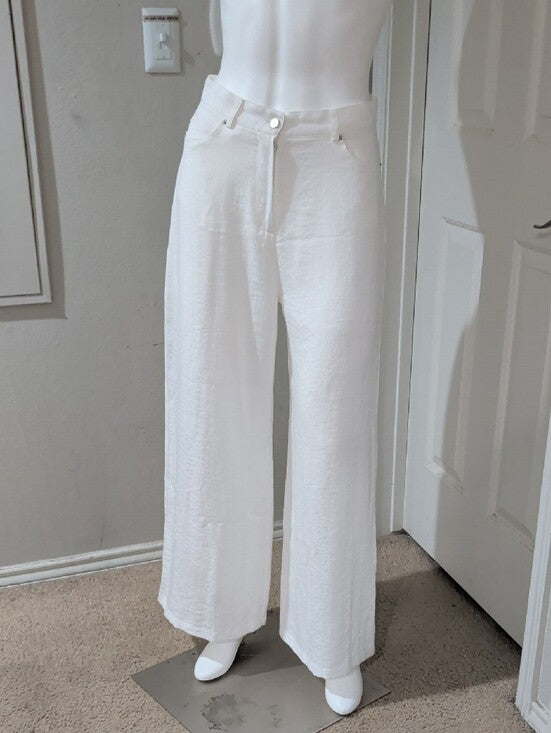 The Frankie Shop Wide Leg White Textured Linen Pants Women's Small