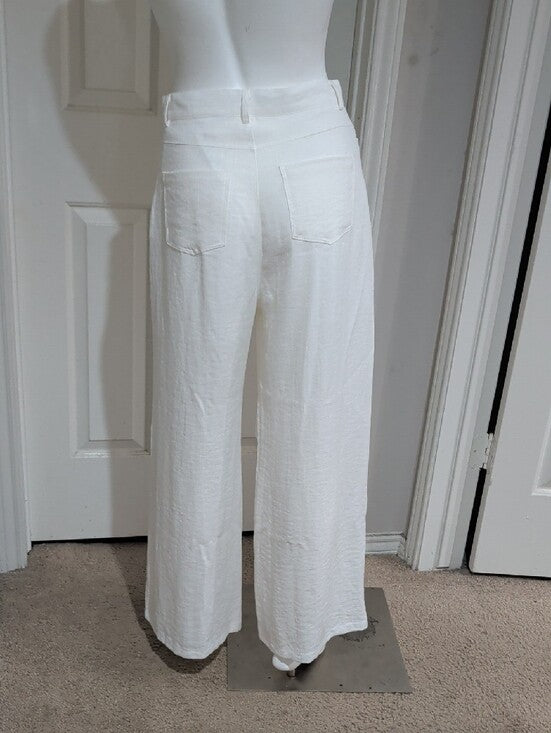 The Frankie Shop Wide Leg White Textured Linen Pants Women's Small