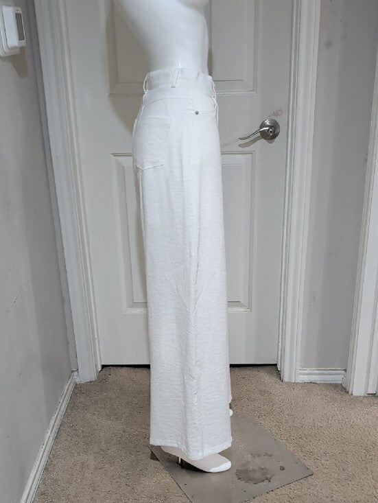 The Frankie Shop Wide Leg White Textured Linen Pants Women's Small