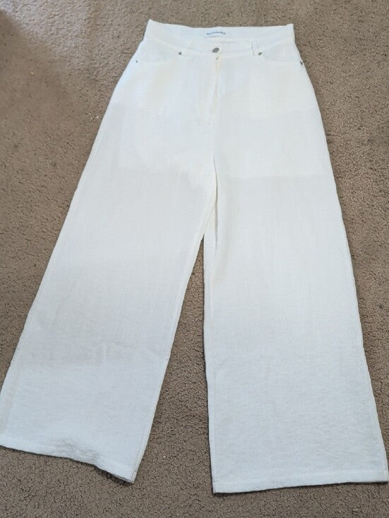 The Frankie Shop Wide Leg White Textured Linen Pants Women's Small