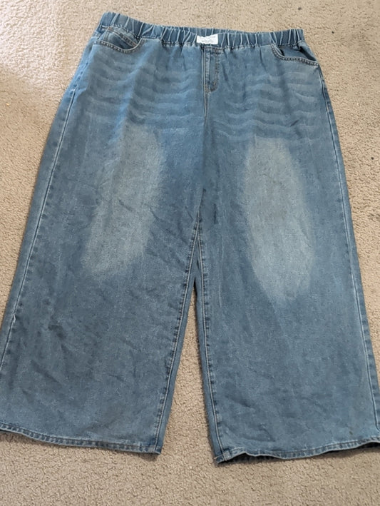 Shein Curve Wide-Leg Denim Culottes - Light Blue Wash Women's 4X