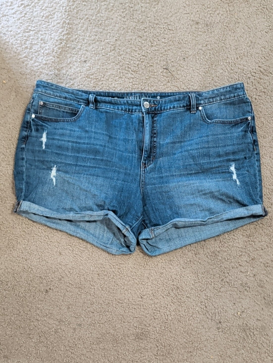 Jennifer Lopez Stretch Distressed Blue Denim Rolled-Hem Shorts Women's 20