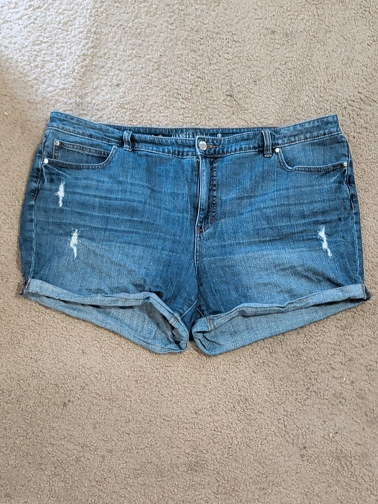 Jennifer Lopez Stretch Distressed Blue Denim Rolled-Hem Shorts Women's 20
