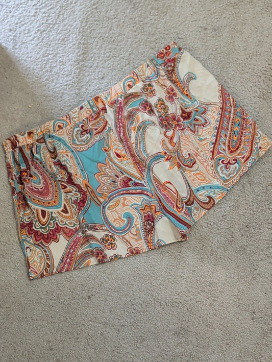 Vintage Women’s Paisley Print Elastic Waist Shorts - Teal & Multicolor Women's 18/20