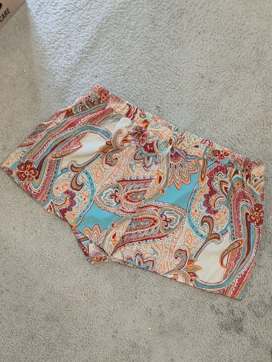 Vintage Women’s Paisley Print Elastic Waist Shorts - Teal & Multicolor Women's 18/20