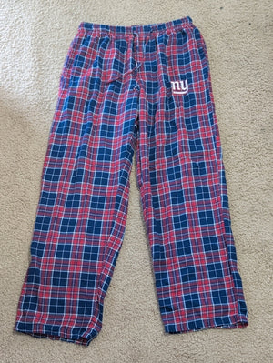 NY Giants Red and Navy Plaid Lounge Pants With Logo Men's Medium
