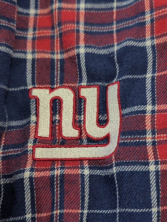 NY Giants Red and Navy Plaid Lounge Pants With Logo Men's Medium