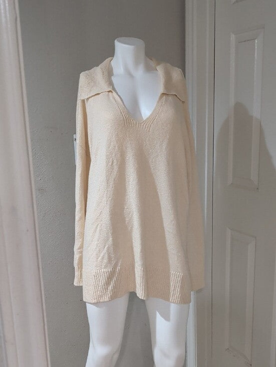 Ava & Viv Cream V-Neck Lightweight Sweater Women's 3X