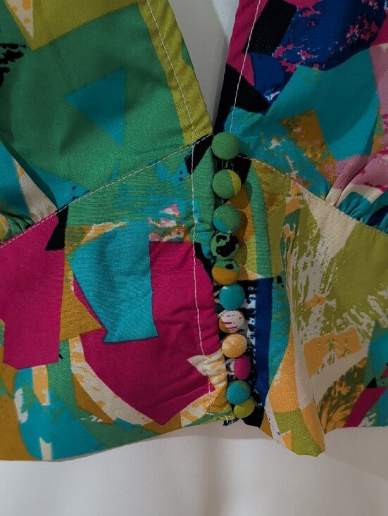 NWT Truth NYC Multicolor Abstract V-Neck Crop Top Women's Large