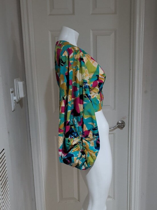 NWT Truth NYC Multicolor Abstract V-Neck Crop Top Women's Large