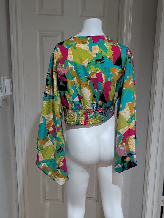 NWT Truth NYC Multicolor Abstract V-Neck Crop Top Women's Large