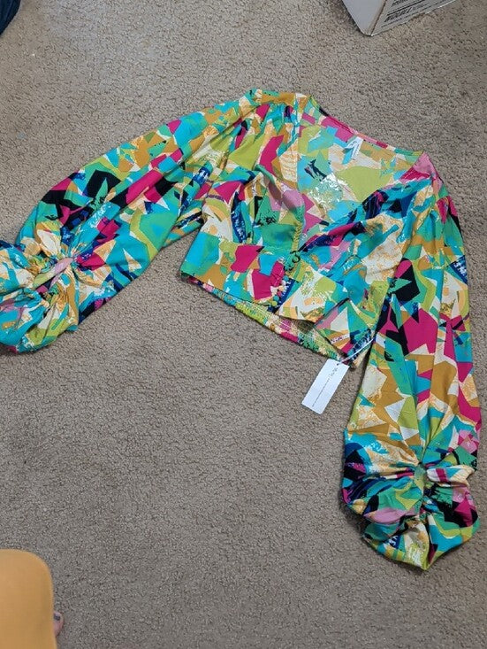 NWT Truth NYC Multicolor Abstract V-Neck Crop Top Women's Large