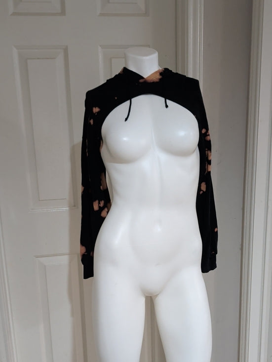 Fashion Nova Black Bleach-Splatter Cutout Cropped Hoodie Women's Small