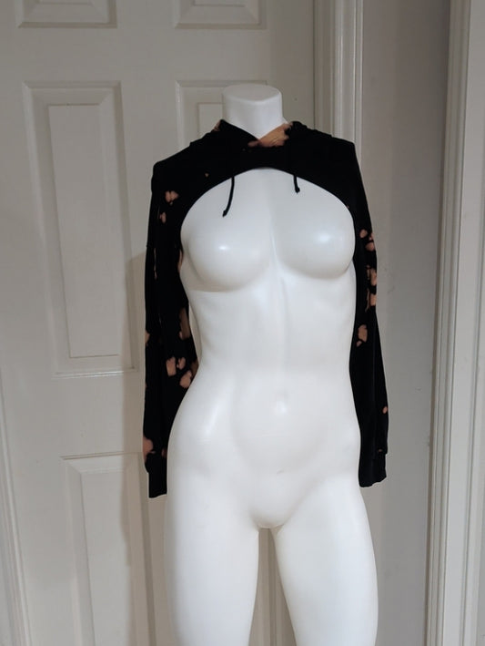 Fashion Nova Black Bleach-Splatter Cutout Cropped Hoodie Women's Small