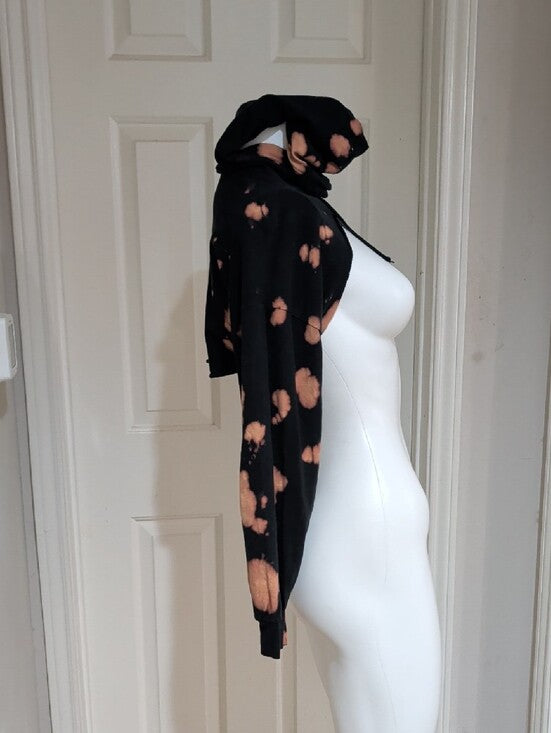 Fashion Nova Black Bleach-Splatter Cutout Cropped Hoodie Women's Small