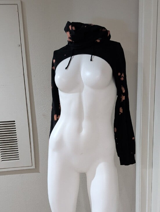 Fashion Nova Black Bleach-Splatter Cutout Cropped Hoodie Women's Small