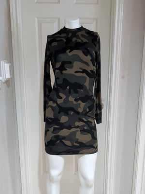 Popular 21 Camo Long Sleeve Bodycon Dress - Olive Camo Women's Large