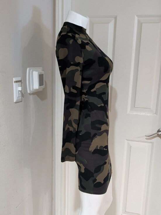 Popular 21 Camo Long Sleeve Bodycon Dress - Olive Camo Women's Large