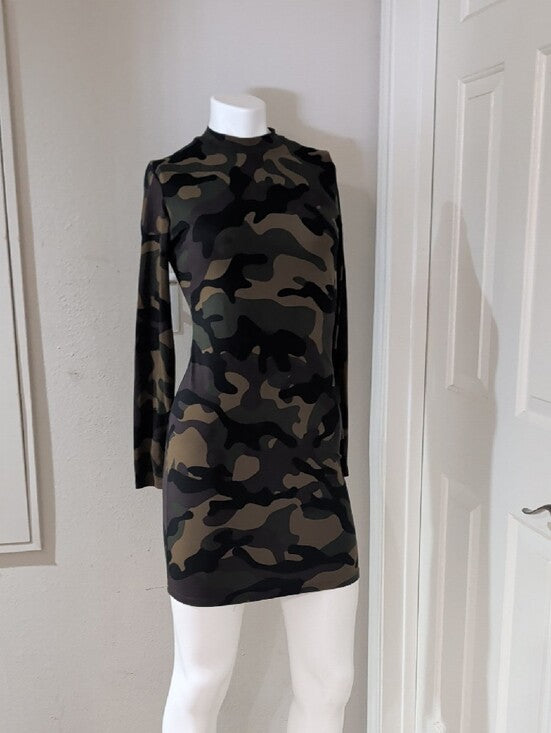 Popular 21 Camo Long Sleeve Bodycon Dress - Olive Camo Women's Large