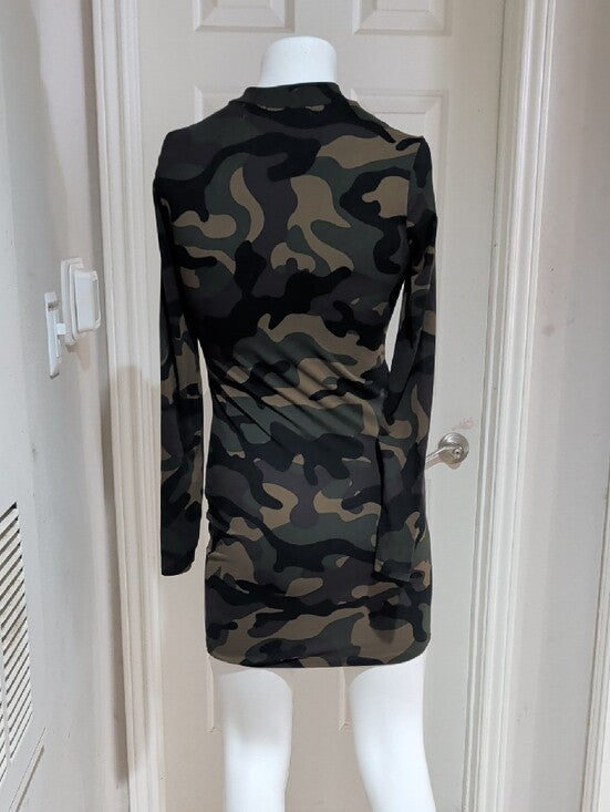 Popular 21 Camo Long Sleeve Bodycon Dress - Olive Camo Women's Large