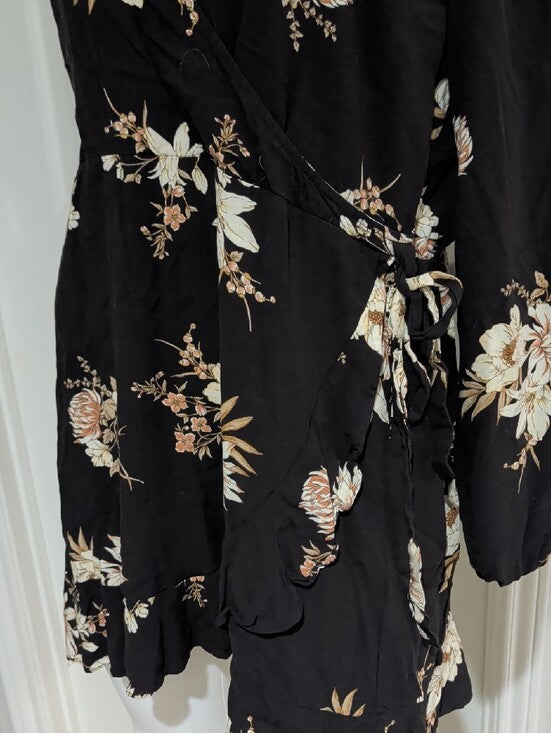 Xhilaration Brown Floral V-Neck Dress with Cream Blooms Women's XXL