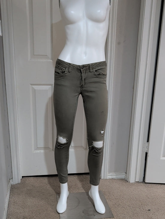 Ashley Mason Olive Ripped Ankle Skinny Jeans Women's 5
