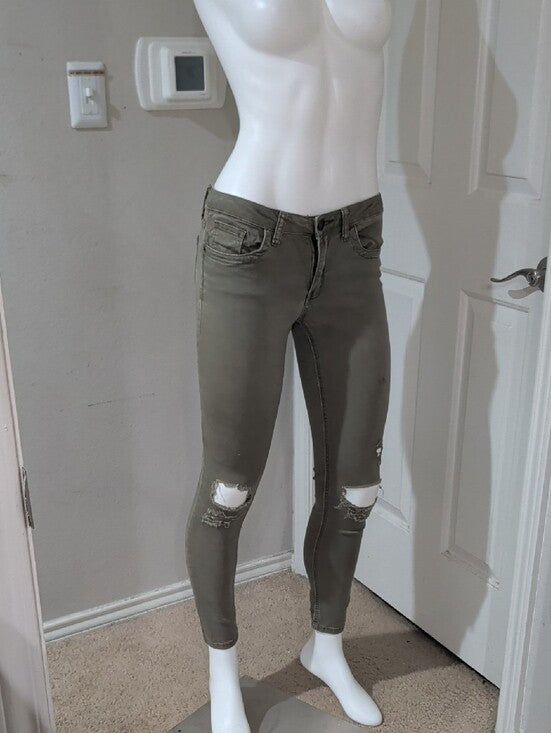 Ashley Mason Olive Ripped Ankle Skinny Jeans Women's 5