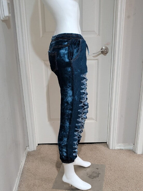 Thrill Women's Slim Straight Navy Blue Ripped Jeans - Medium