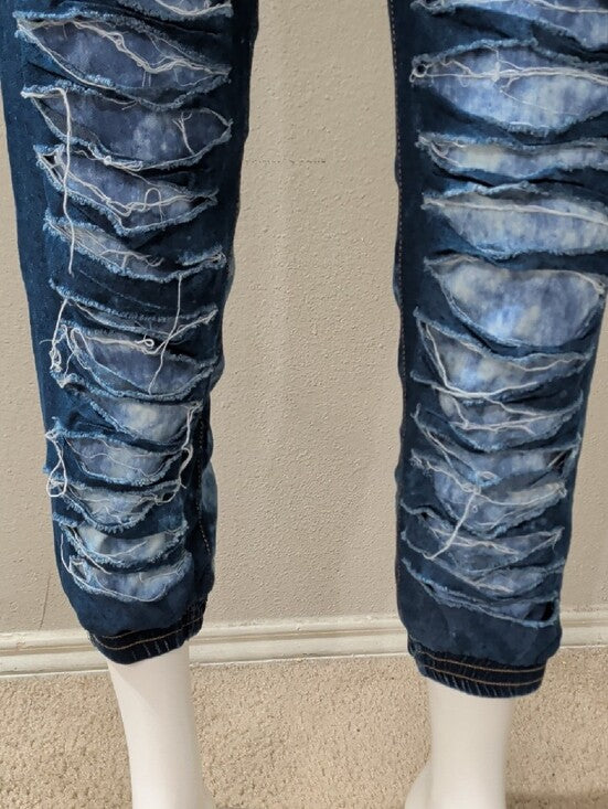 Thrill Women's Slim Straight Navy Blue Ripped Jeans - Medium