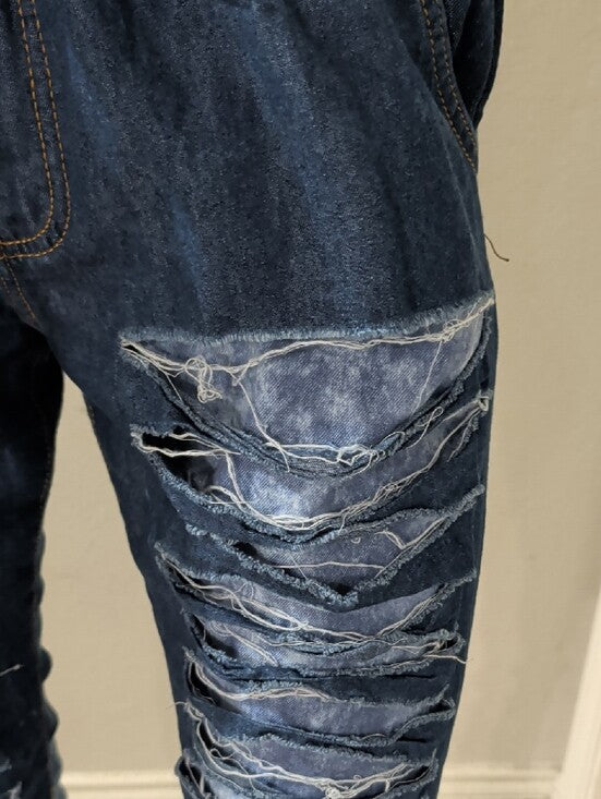 Thrill Women's Slim Straight Navy Blue Ripped Jeans - Medium
