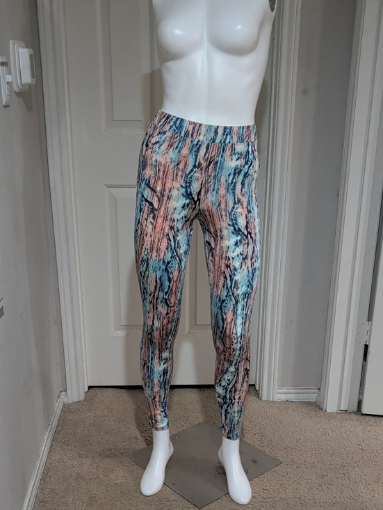 Madrag Women's Pink & Blue Snake Patterned Leggings - Medium