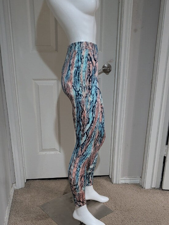 Madrag Women's Pink & Blue Snake Patterned Leggings - Medium