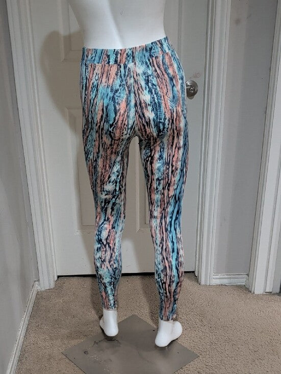 Madrag Women's Pink & Blue Snake Patterned Leggings - Medium