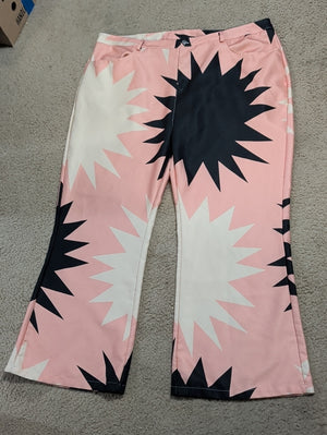 Women's Pink Starburst Wide-Leg Casual Pants- Size 18/20 - Handmade
