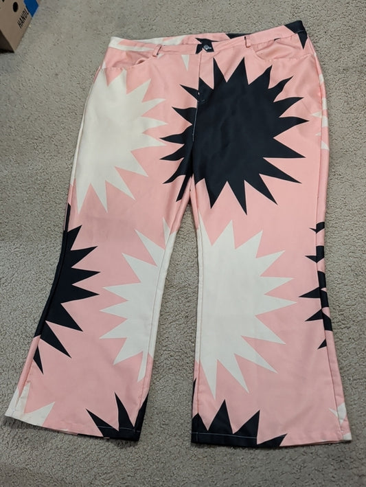 Women's Pink Starburst Wide-Leg Casual Pants- Size 18/20 - Handmade