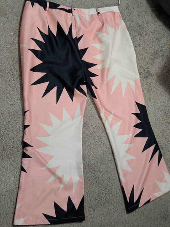 Women's Pink Starburst Wide-Leg Casual Pants- Size 18/20 - Handmade