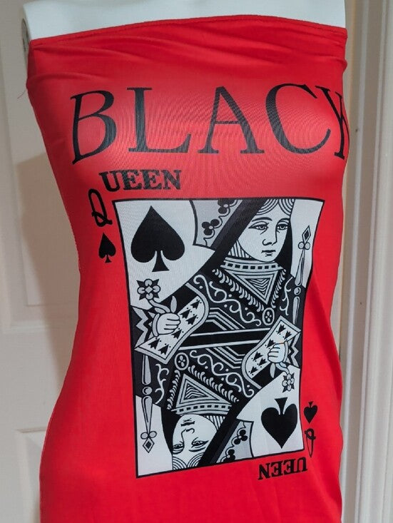 Red Strapless 'Black Queen' Graphic Bodycon Dress Women's M/L