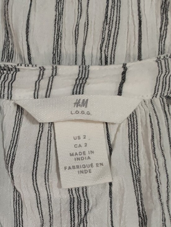 H&M White Dress with Gray Vertical Stripes & Belt Women's 2