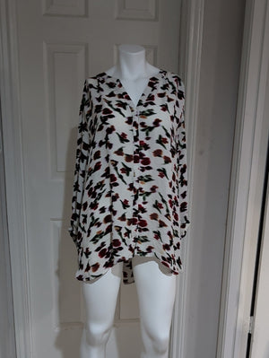 Chelsea & Theodore White Floral V-Neck Tunic with Multicolor Print Women's 3X