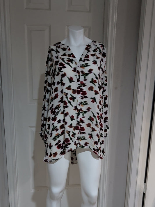 Chelsea & Theodore White Floral V-Neck Tunic with Multicolor Print Women's 3X