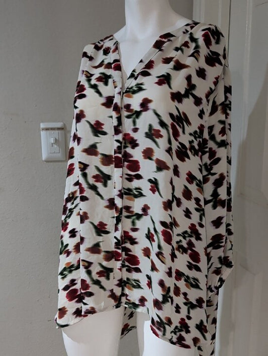 Chelsea & Theodore White Floral V-Neck Tunic with Multicolor Print Women's 3X