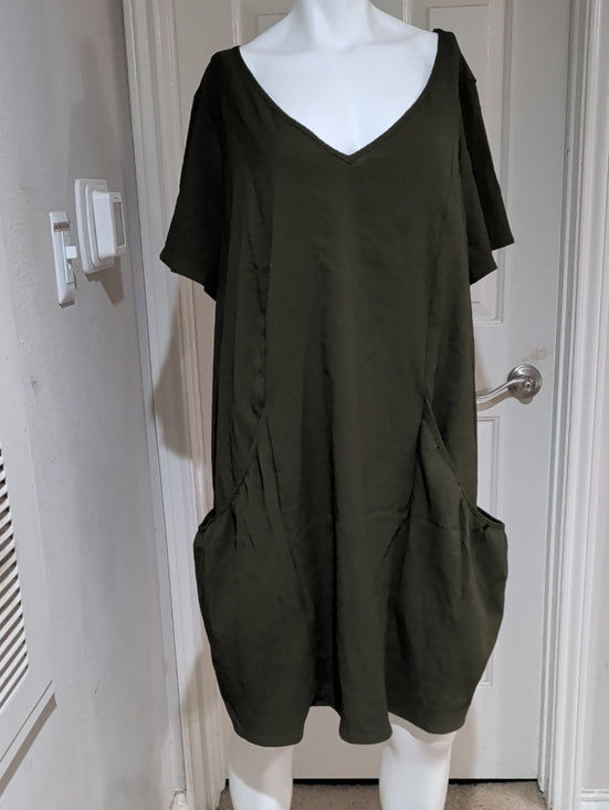 SHEIN Curve+ Olive Green Midi Dress With Pockets Women's 6X