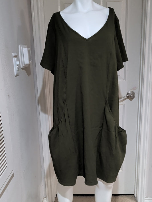 SHEIN Curve+ Olive Green Midi Dress With Pockets Women's 6X