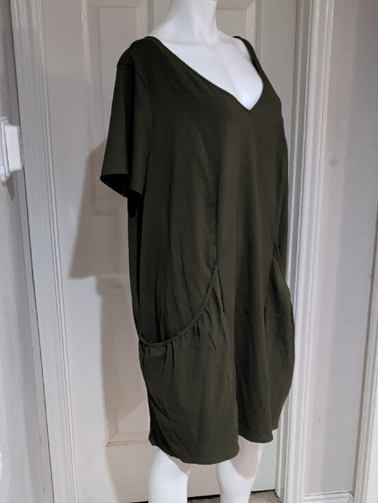 SHEIN Curve+ Olive Green Midi Dress With Pockets Women's 6X