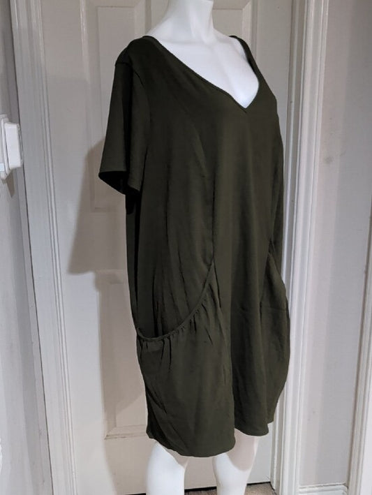 SHEIN Curve+ Olive Green Midi Dress With Pockets Women's 6X