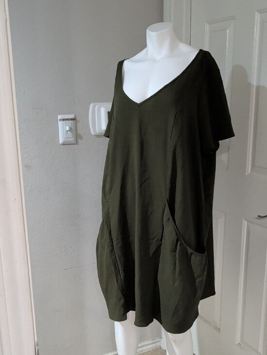 SHEIN Curve+ Olive Green Midi Dress With Pockets Women's 6X