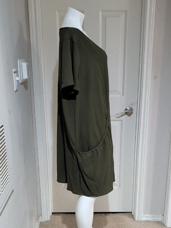 SHEIN Curve+ Olive Green Midi Dress With Pockets Women's 6X