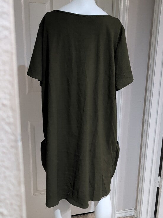 SHEIN Curve+ Olive Green Midi Dress With Pockets Women's 6X